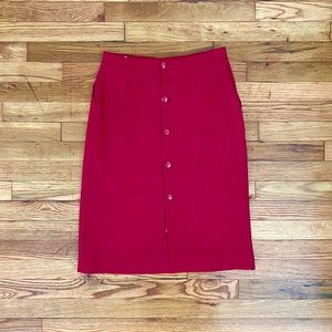 Vintage French Red Button Back Wool Pencil Skirt
